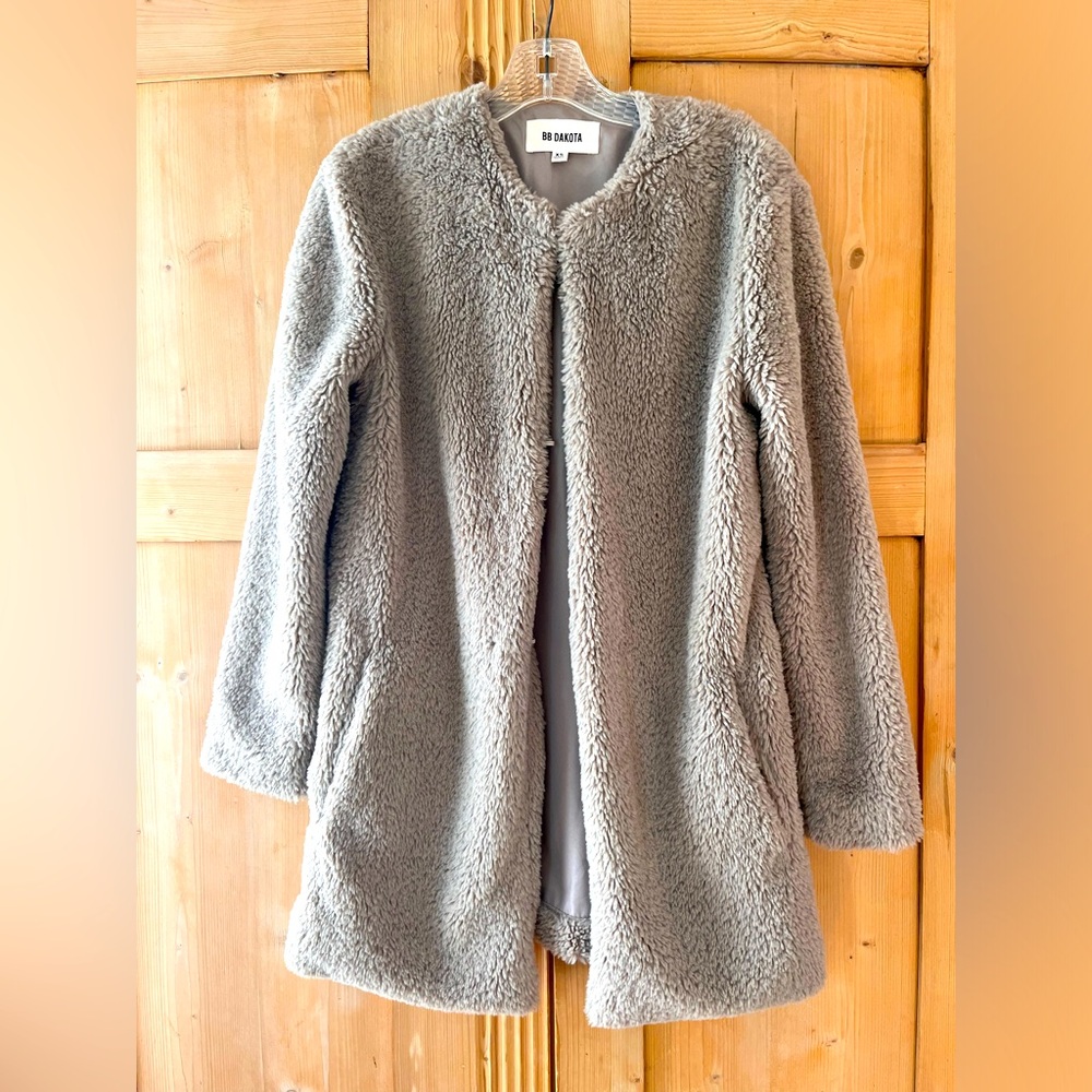 Light grey teddy coat mid-length
